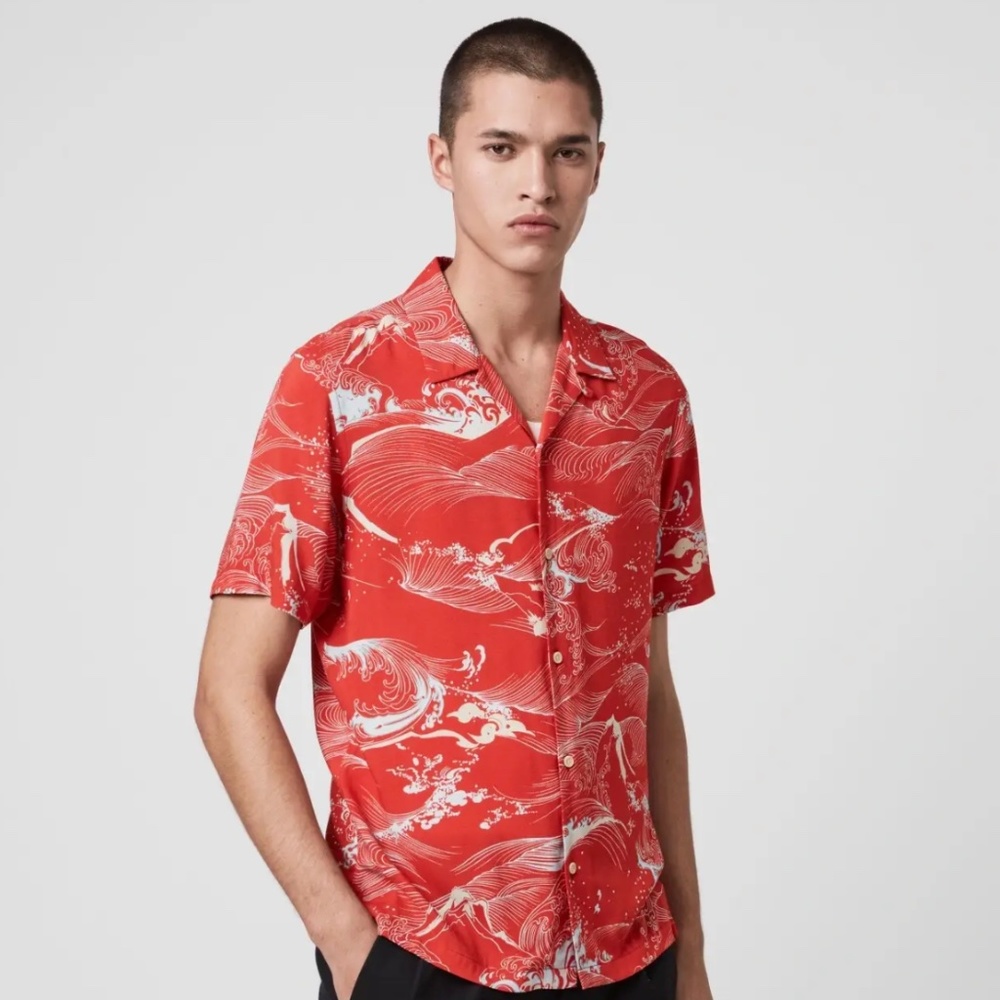 All Saints Red Flood Short Sleeve Viscose Men’s T-shirt